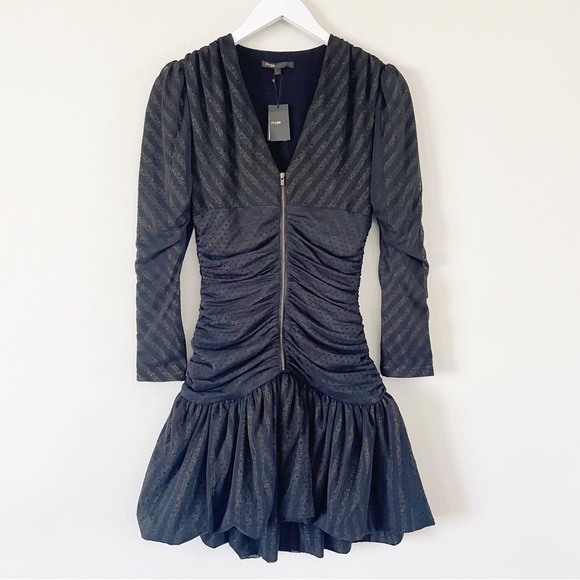 Maje Ralone Polka Dot Mesh Mini Dress Black - Picture 2 of 16